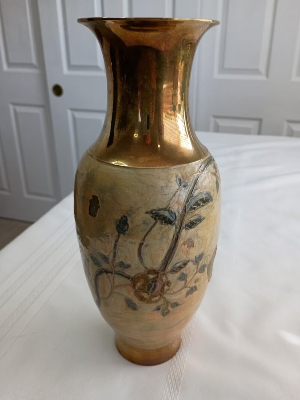 Vintage Solid Brass Vase with Floral Design Made in India